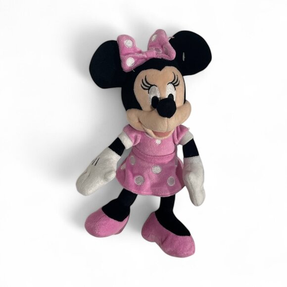 DISNEY Plush Minnie Mouse 9" Pink Polka Dot Dress Pink Shoes and Bow Mickey - Picture 3 of 8